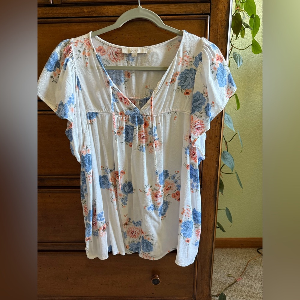 LOFT Floral Blouse - Blue and Pink